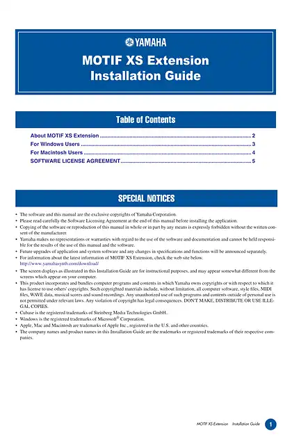 yamaha雅马哈MOTIF XS6_MOTIF XS7_MOTIF XS8 MOTIF XS Extension Installation Guide